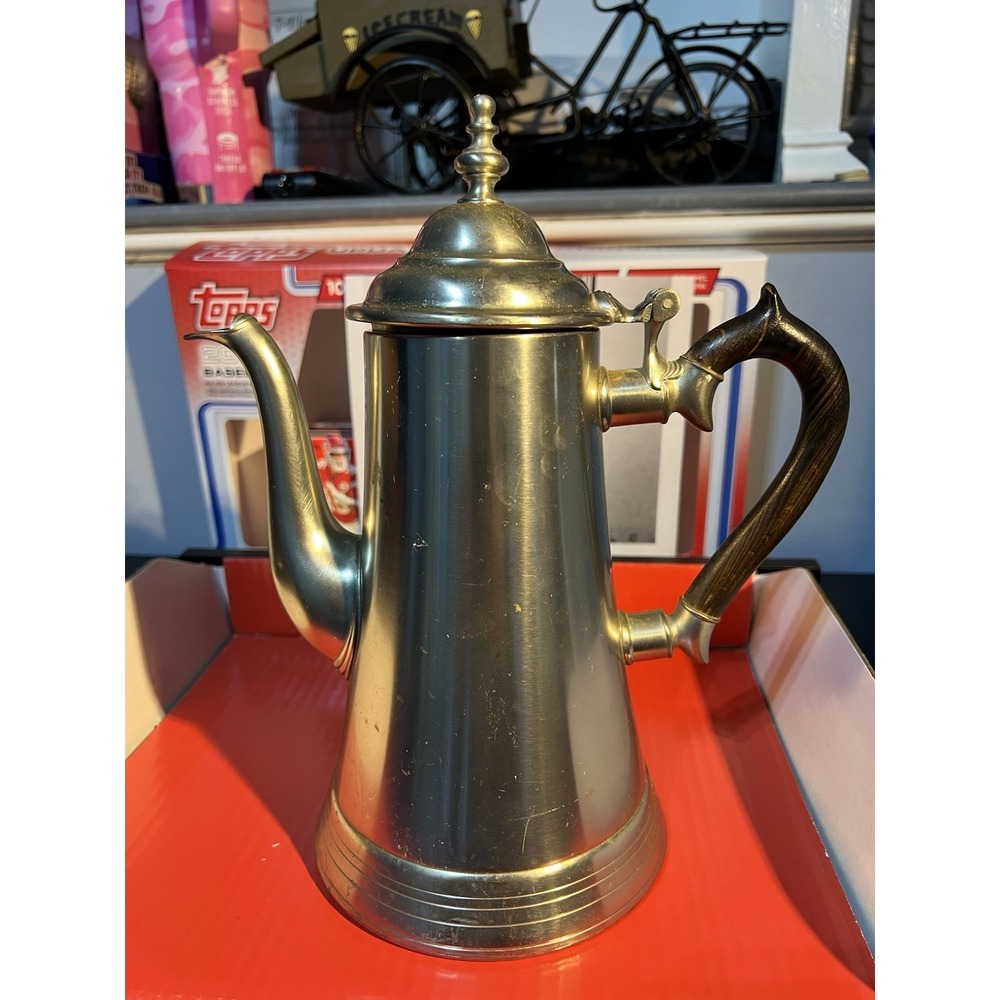 Brass-Style Metal Tea Pot with Dark Handle